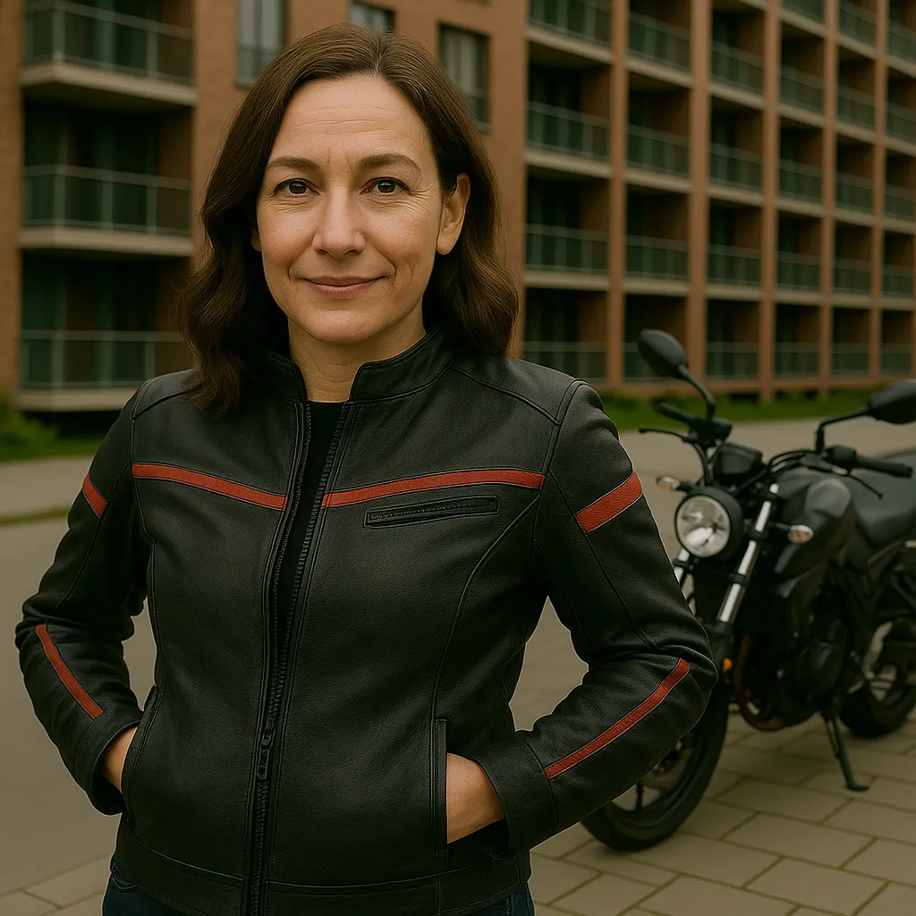 girl wearing jacket with bike